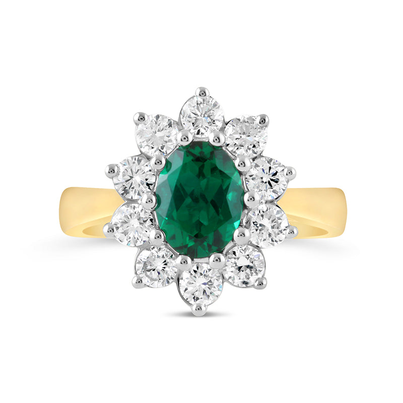 Oval Cut Emerald & Diamond Cluster Ring