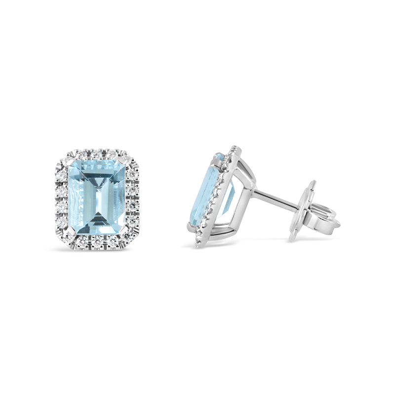 Aquamarine & Diamond Halo Stud Earrings 2.38ct
