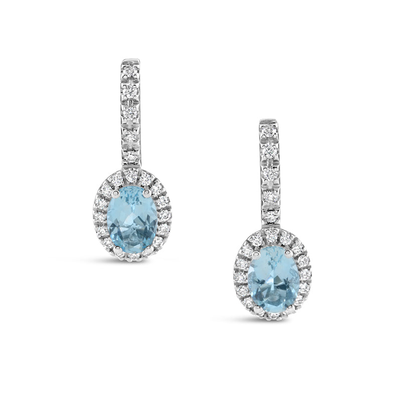Aquamarine & Diamond Halo Drop Earrings