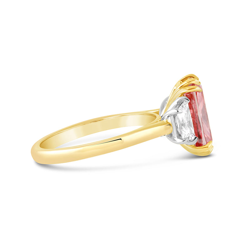 Fancy Vivid Pink Cushion & Trapezoid Diamond Three Stone Ring 4.34ct