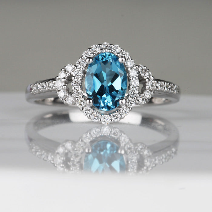 Blue Topaz & Diamond Cluster Ring