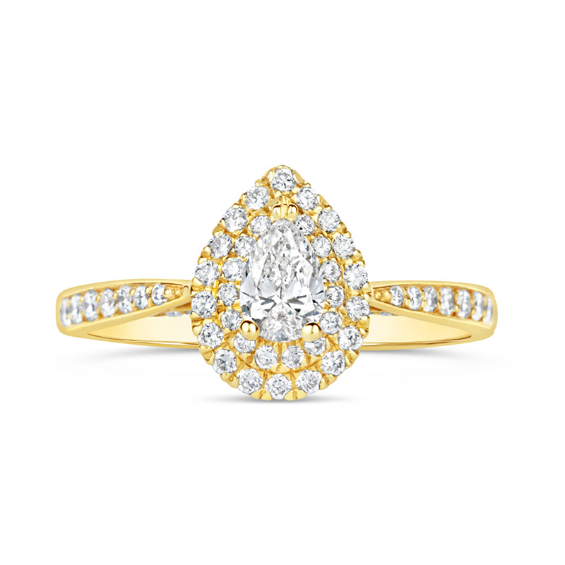 Pear Cut Double Halo Eangagement Ring 0.75ct