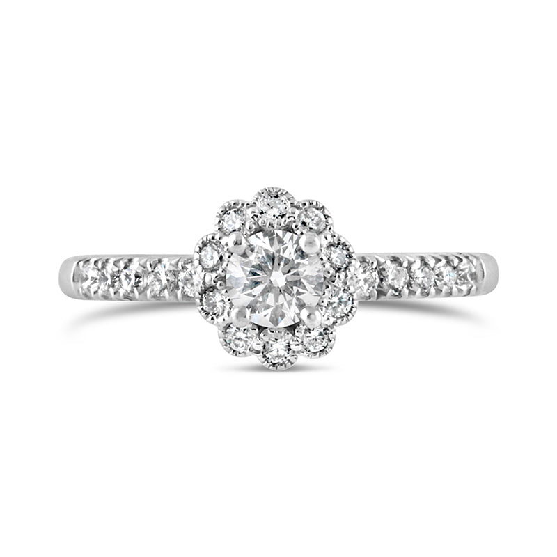 Round Brilliant Diamond Halo Engagment Ring 0.69ct
