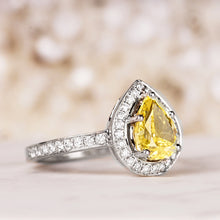 Load image into Gallery viewer, Pear Yellow Diamond Halo Engagement Ring