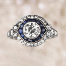Load image into Gallery viewer, Rocks Vintage Sapphire &amp; Diamond Target Ring