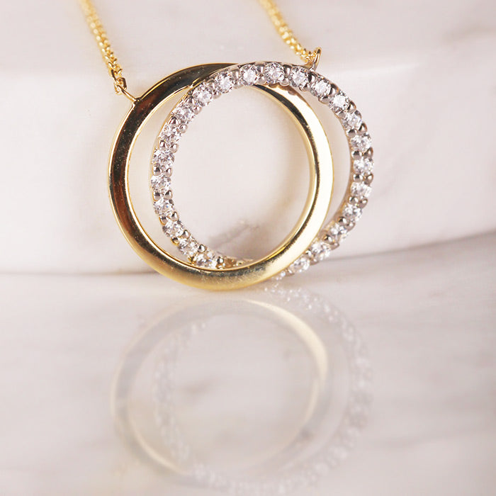 White Stone & Double Circle Necklace