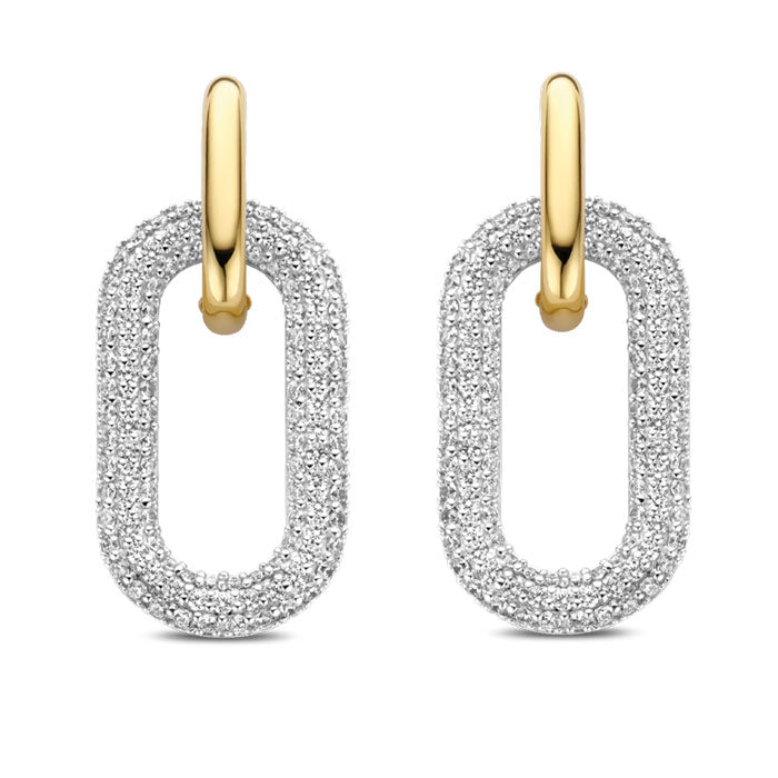 White Stone Link Drop Earrings