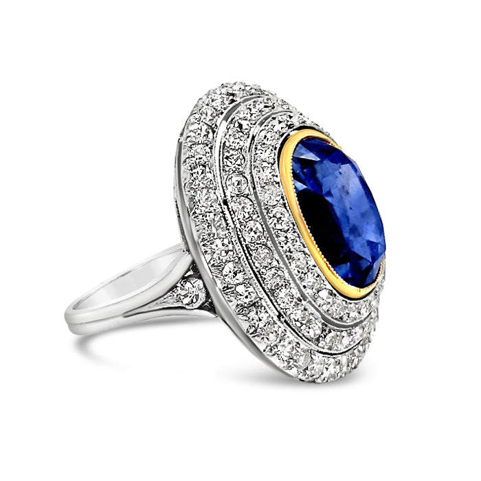 Ceylon Sapphire & Diamond Culster Ring