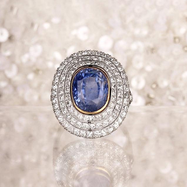 Ceylon Sapphire & Diamond Culster Ring