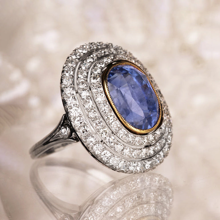 Ceylon Sapphire & Diamond Culster Ring
