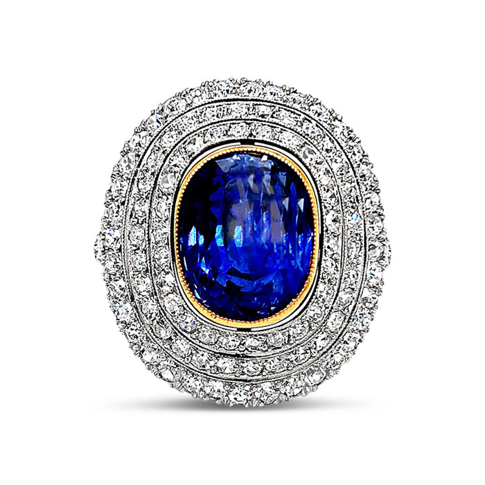 Ceylon Sapphire & Diamond Culster Ring