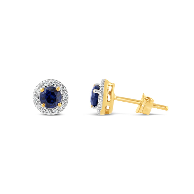 Sapphire Blue & CZ Halo Stud Earrings