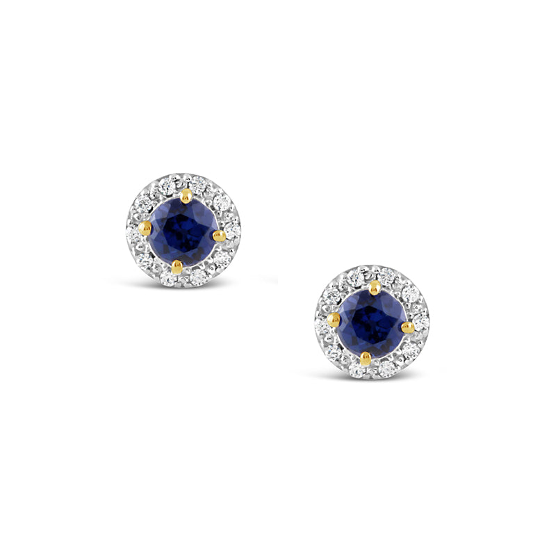 Sapphire Blue & CZ Halo Stud Earrings