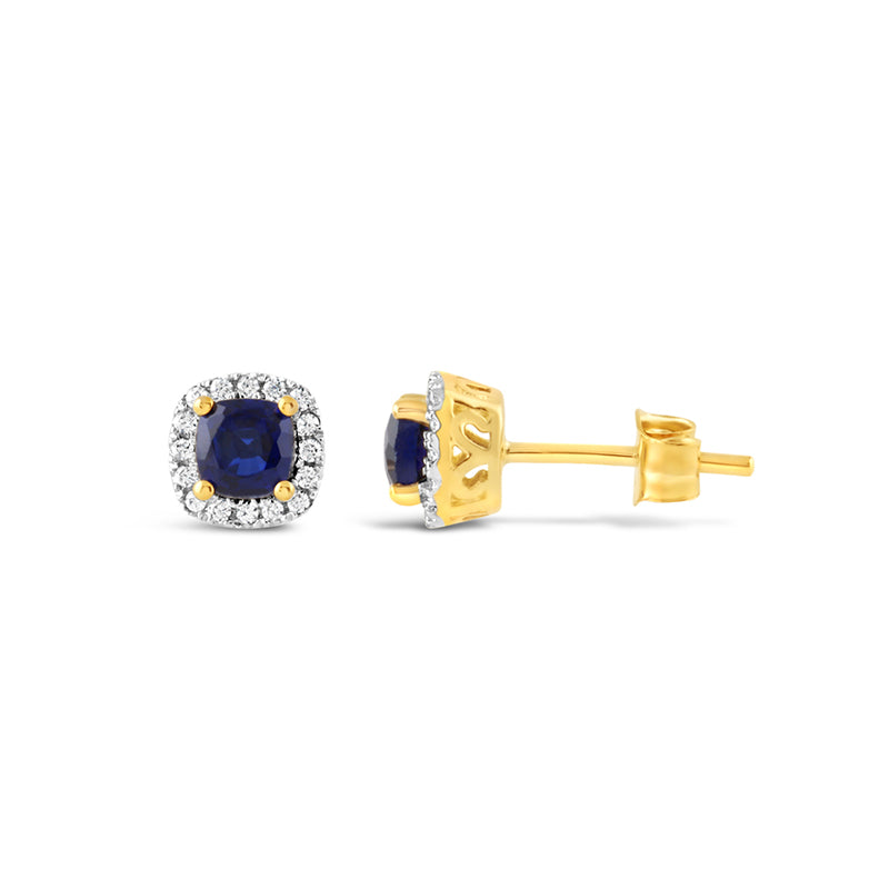 Sapphire Blue & CZ Halo Stud Earrings