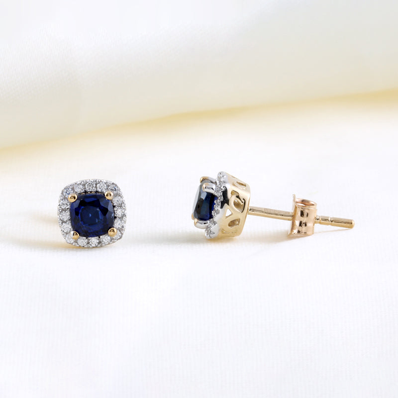 Sapphire Blue & CZ Halo Stud Earrings