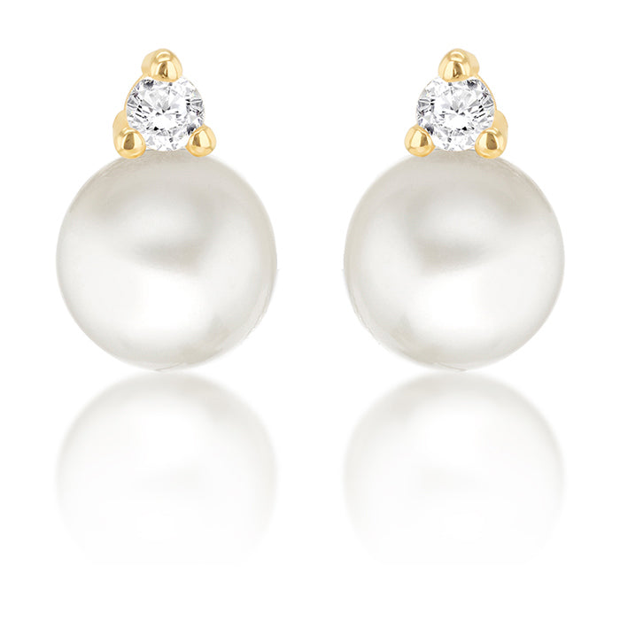 Pearl & White Stone Stud Earrings