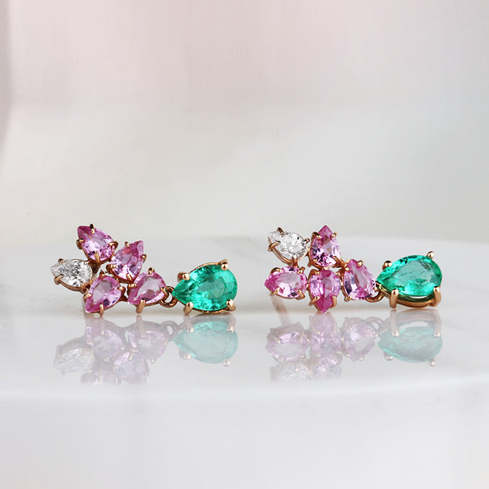 Diamond & Gemstone Floral Earrings