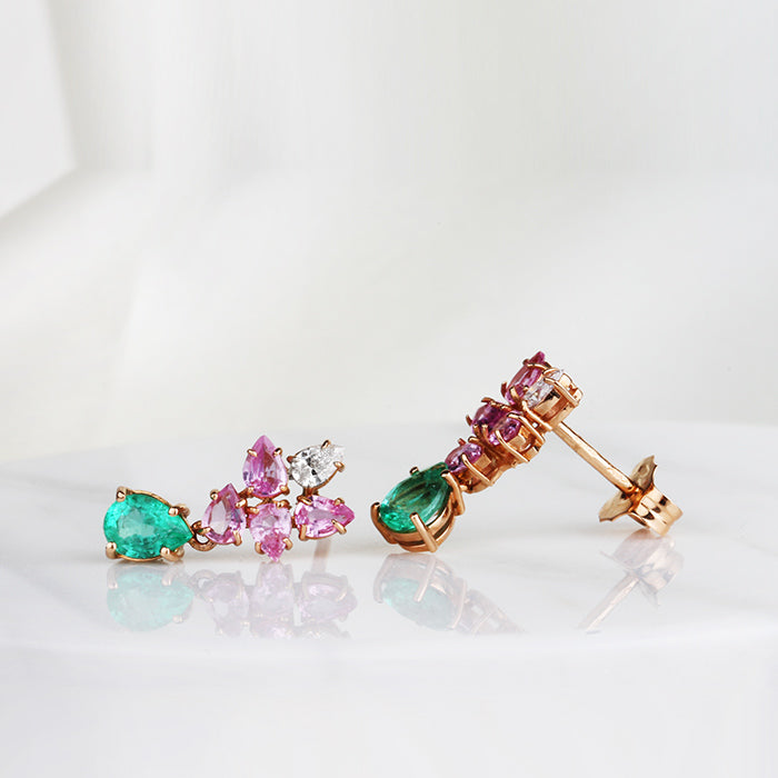 Diamond & Gemstone Floral Earrings