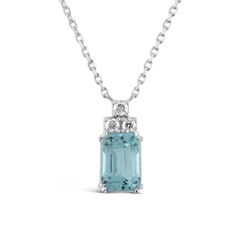 Aquamarine & Triple Diamond Necklace