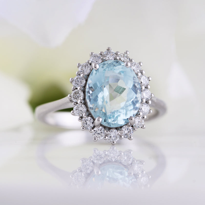 Oval Aquamarine & Diamond Cluster Ring