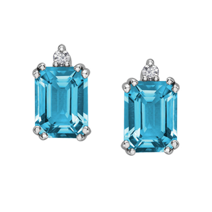 Octagon Blue Topaz & Diamond Stud Earrings