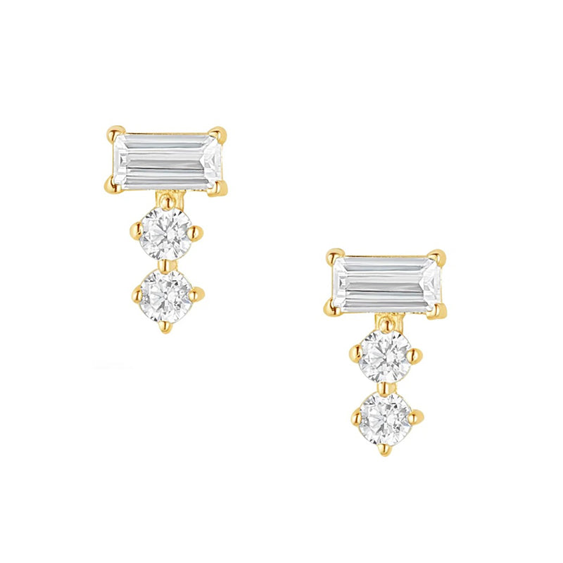 Rocks Gold Collection 8.5mm Baguette Stack CZ Stud Earrings 9ct yellow Gold & Cubic Zirconia