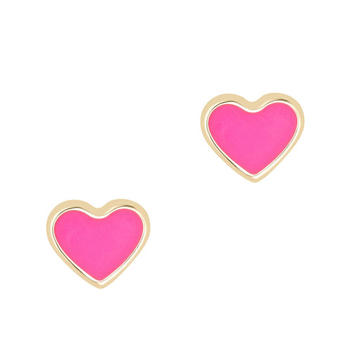 Neon Pink Heart Stud Earrings
