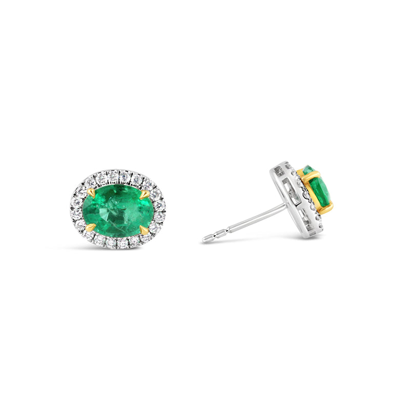 Oval Halo Emerald & Diamond Stud Earrings
