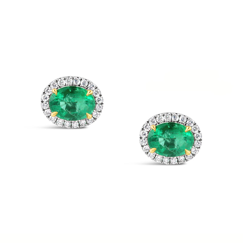 Oval Halo Emerald & Diamond Stud Earrings