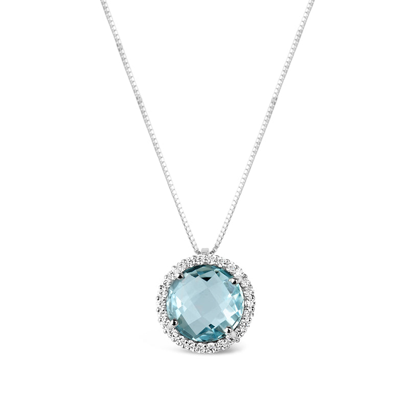 Blue Topaz & Diamond Halo Pendant