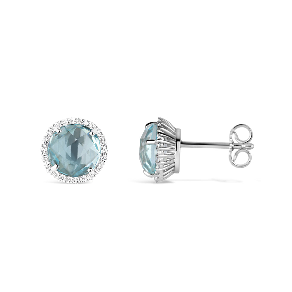Blue Topaz & Diamond Halo Earrings
