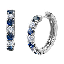 Load image into Gallery viewer, Sapphire &amp; Daimond Hoop Earrings