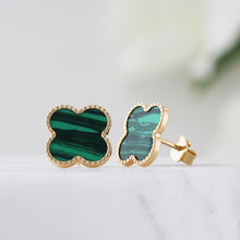 Load image into Gallery viewer, Malachite Quatrefoil Stud Earrings 10mm