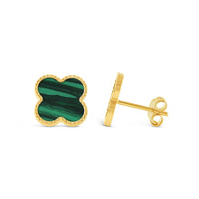 Load image into Gallery viewer, Malachite Quatrefoil Stud Earrings 14mm