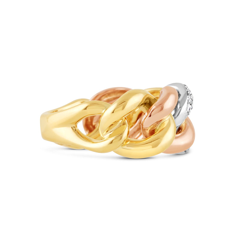 Tri Coloured & Diamond Chain Link Ring