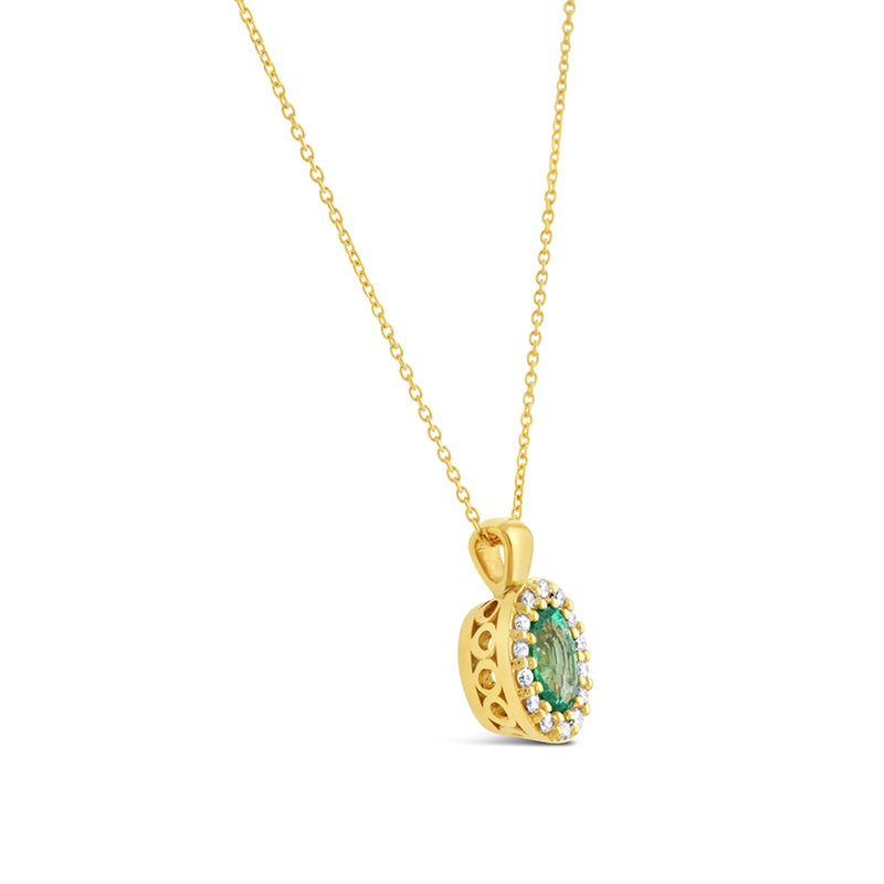 Emerald & Diamond Oval Halo Pendant