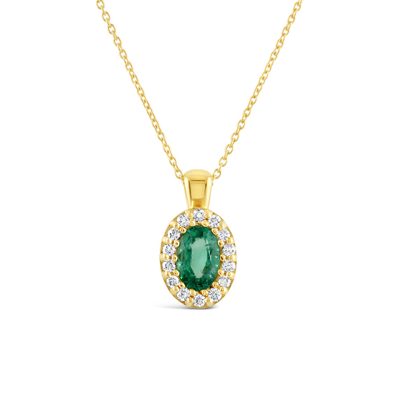 Emerald & Diamond Oval Halo Pendant