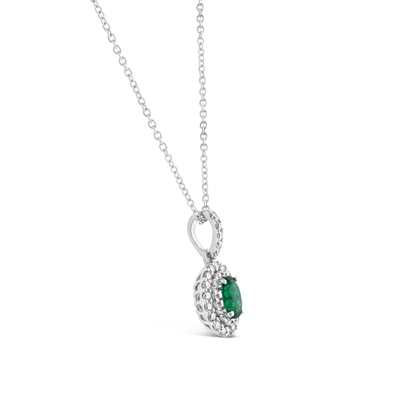 Emerald & Diamond Double Halo Pendant