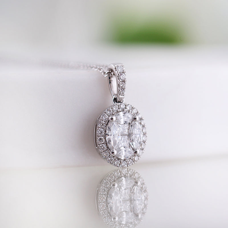Princess, Marquise & Round Diamond Halo Pendant