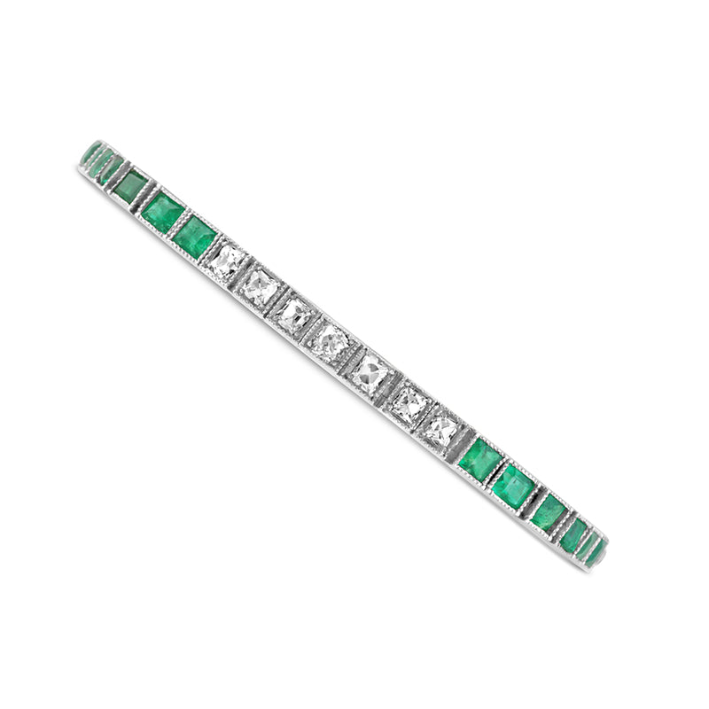 Two Tone Emerald & Diamond Antique Bracelet Circa 1910