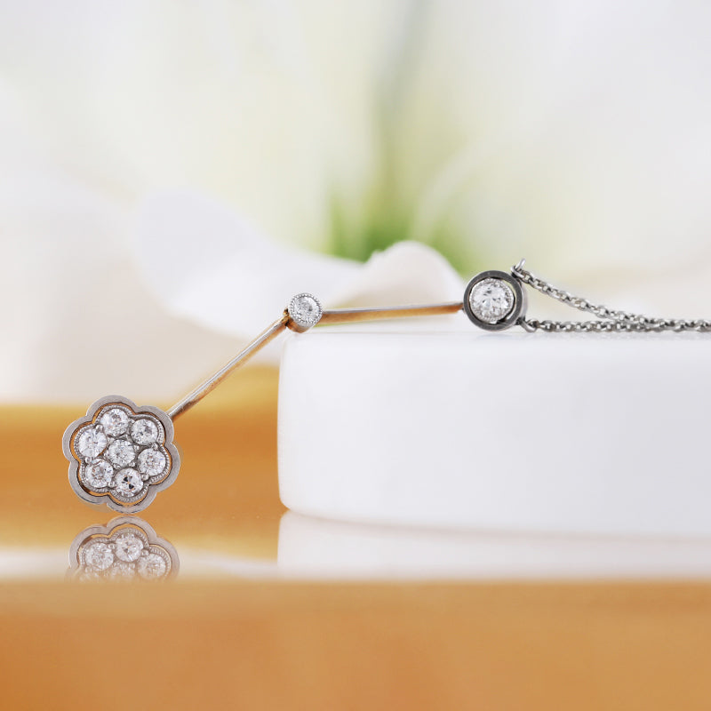 Diamond Antique Floral Cluster Necklace Circa 1910