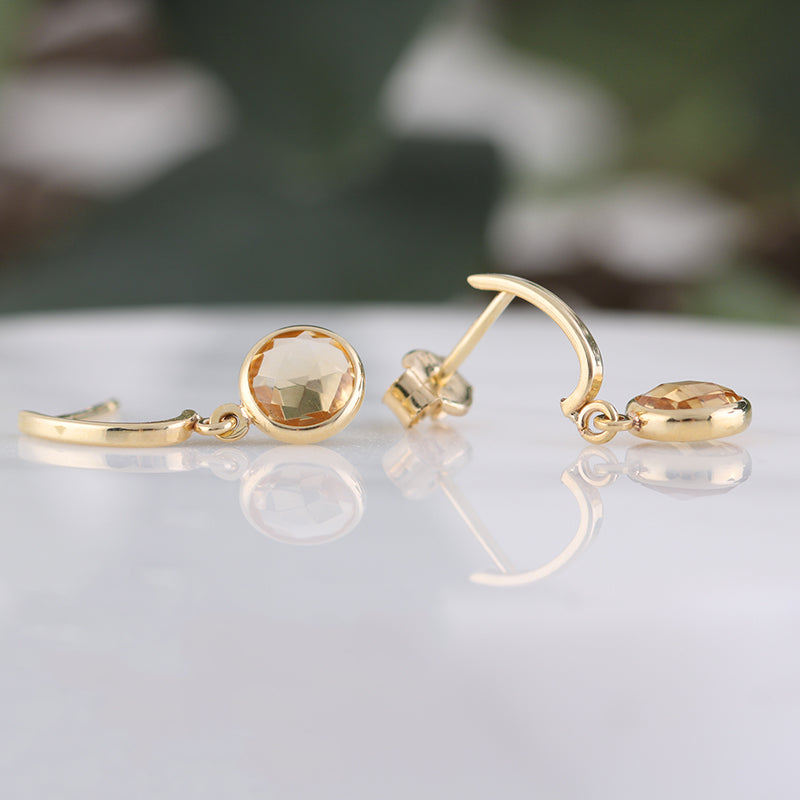 Round Citrine Charm Drop Earrings