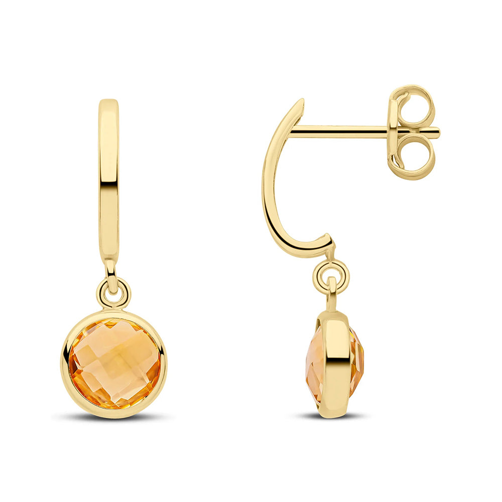 Round Citrine Charm Drop Earrings