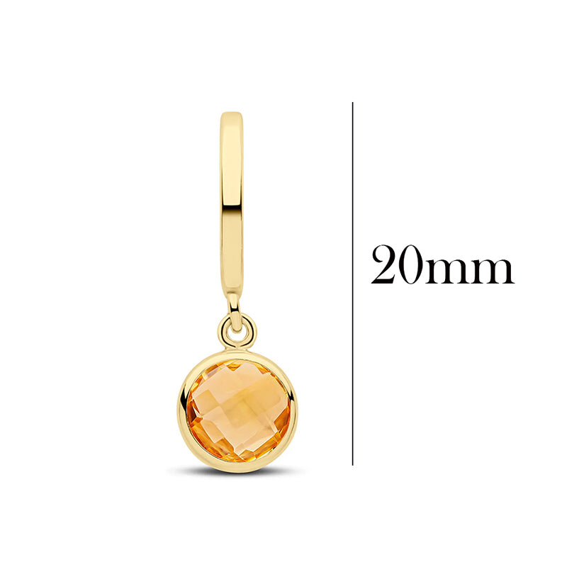Round Citrine Charm Drop Earrings