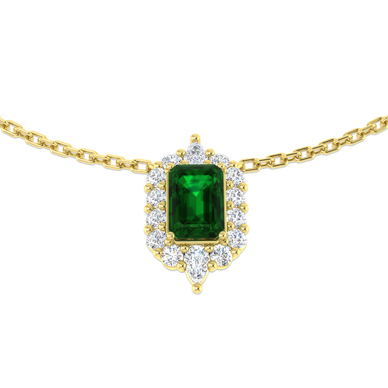 Emerald & Diamond Halo Pendant
