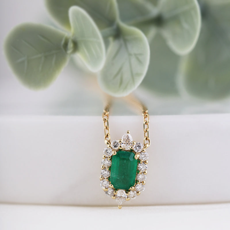 Emerald & Diamond Halo Pendant