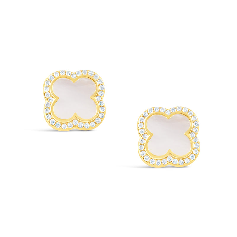 Mother of Pearl & Diamond Quatrefoil Stud Earrings