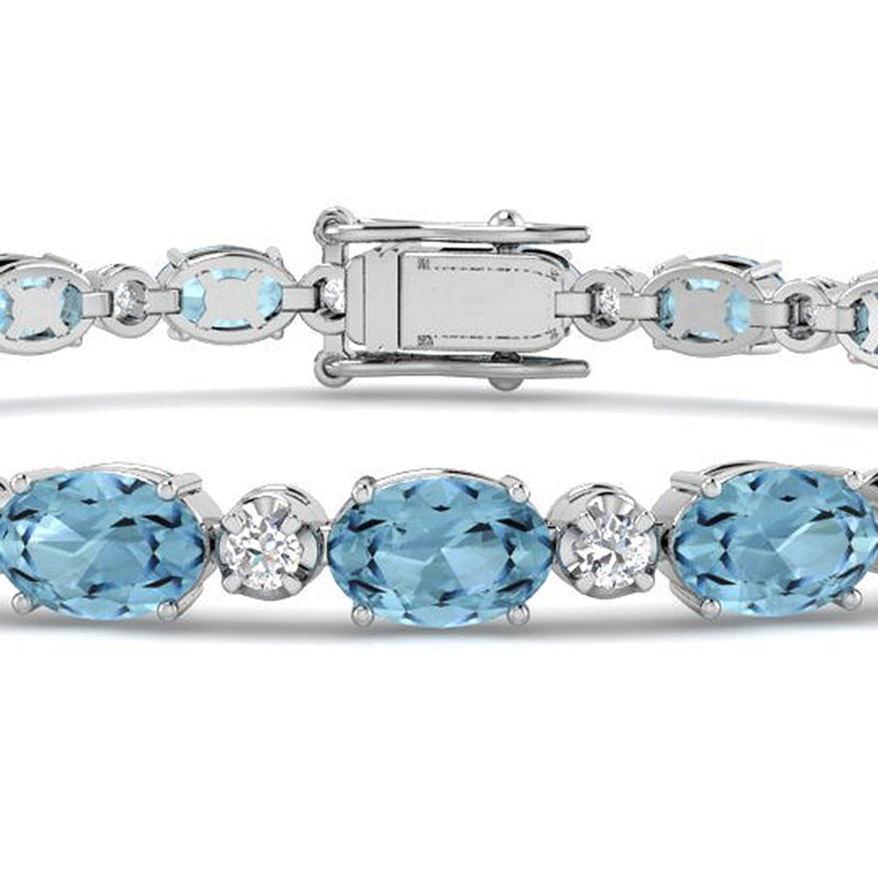 Oval Aquamarine & Round Diamond Bracelet