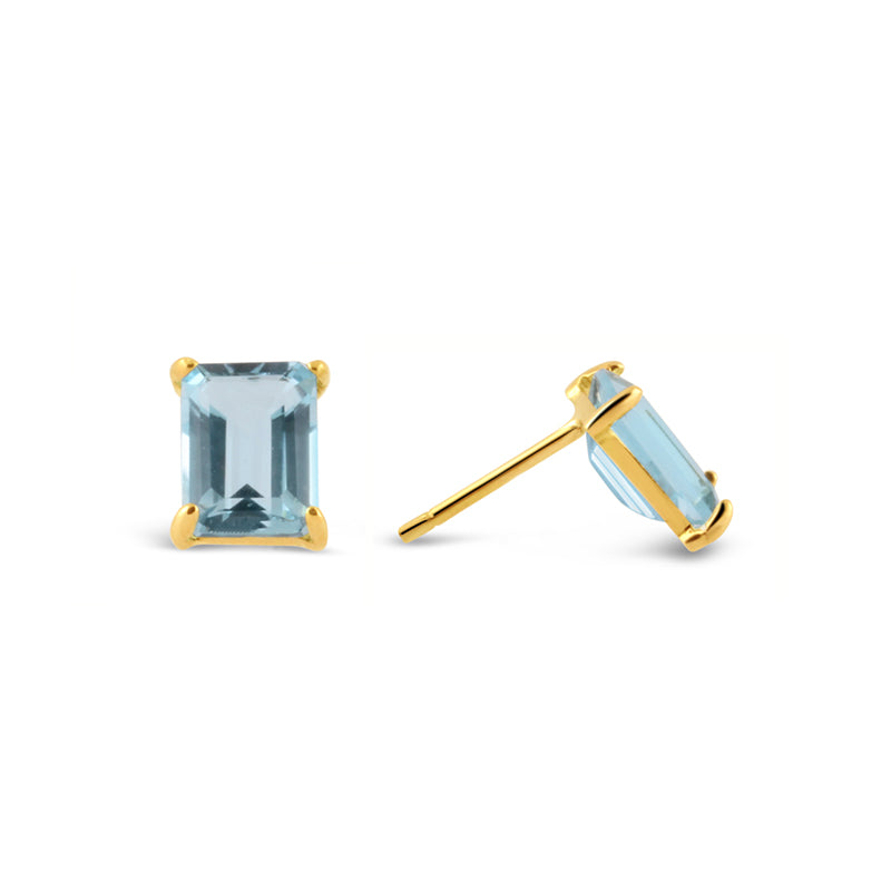 Emerald Cut Aquamarine Stud Earrings