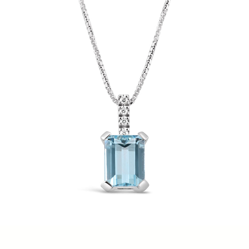 Emerald Cut Aquamarine & Diamond Pendant